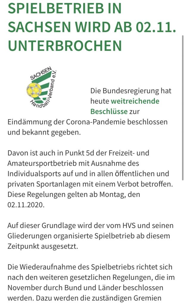 Corona / Saison ausgesetzt