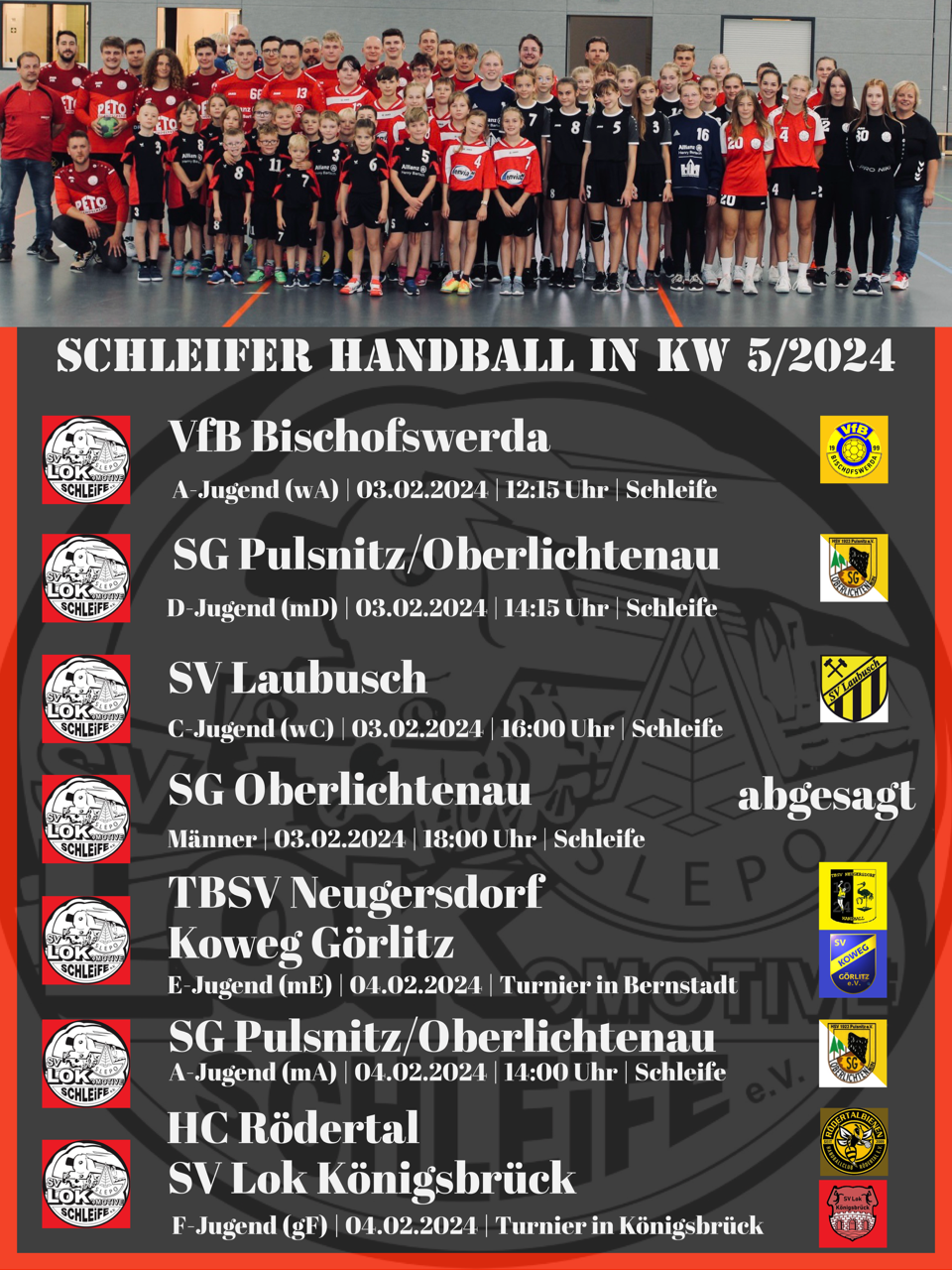 Spielplanänderung - Männerspiel abgesagt